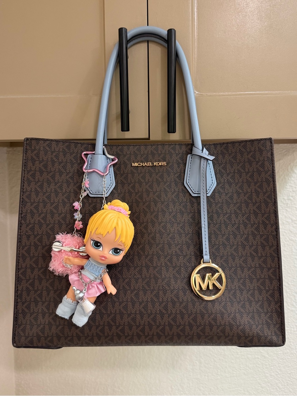 Michael Kors Mercer Large Logo Tote Bag + Clueless inspired Bratz Keychain